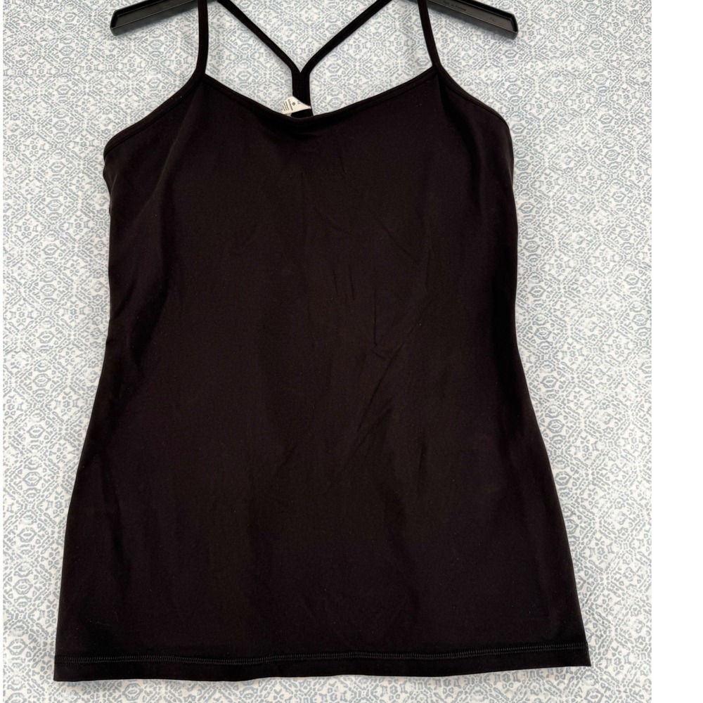 Lululemon Power Y Tank Top Black Racerback Built-in Bra Size 12 Yoga Athletic